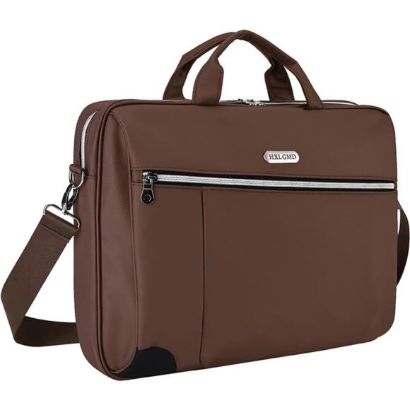 Men's Laptop Bag Carrying Case Waterproof 360° Protective Slim Briefcase Coffee